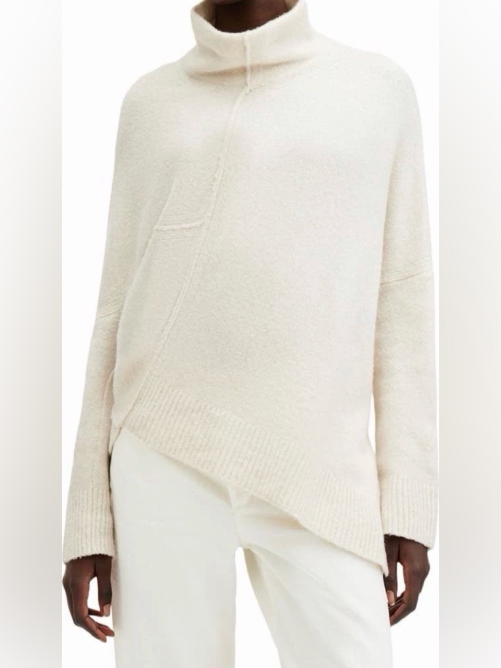 AllSaints Lock Roll Neck Asymmetric Sweater | Ivory | Small | EUC
